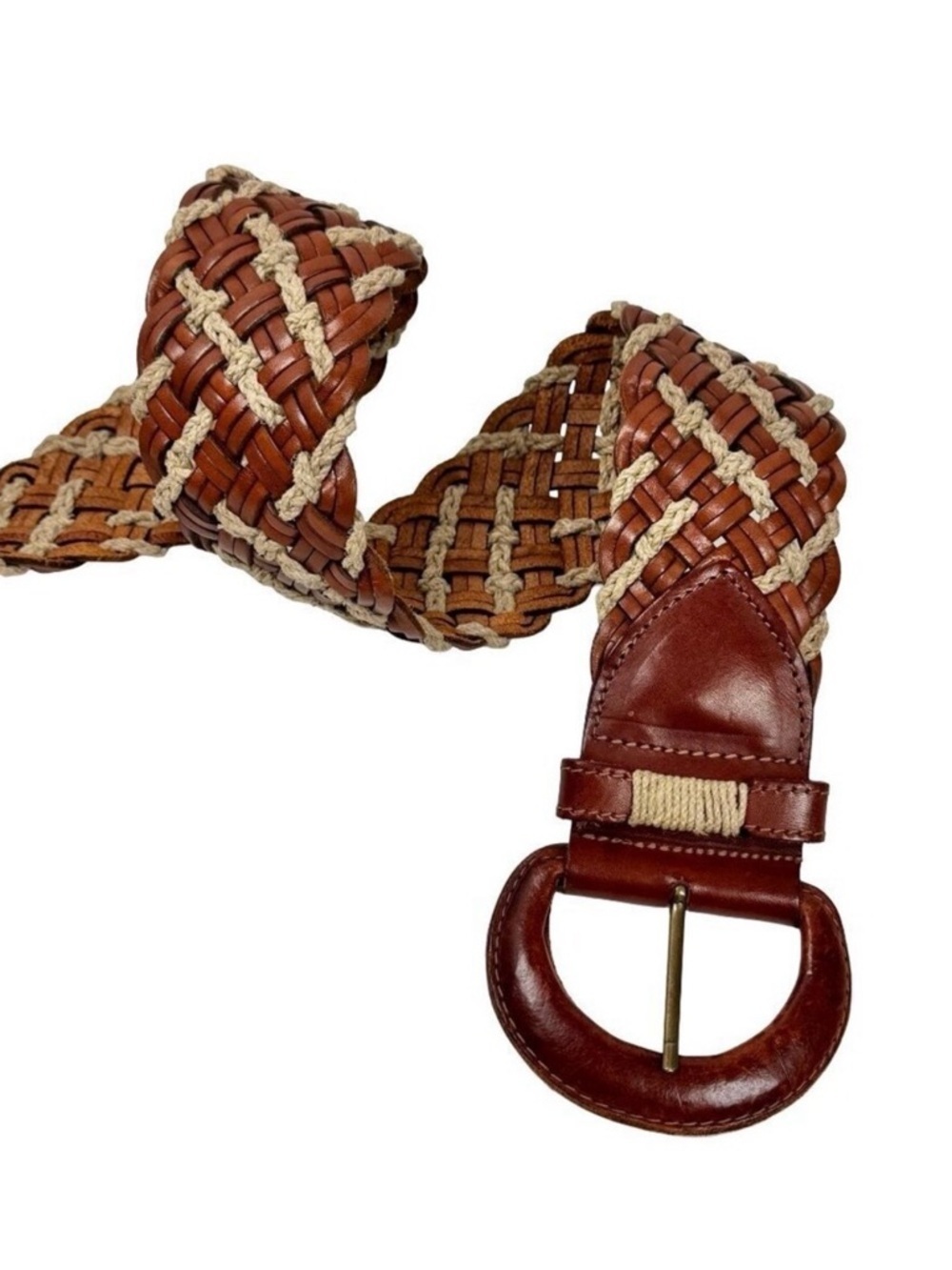 Women’s Wide Braided Leather Belt SZ M Brown Made in Turkey Boho Indie Festival